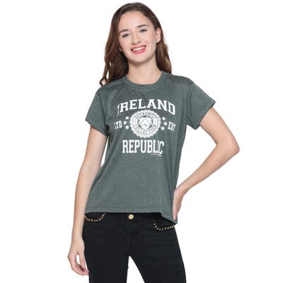 Ireland Stamps Stars Lady T-Shirt- Forest Green Melange